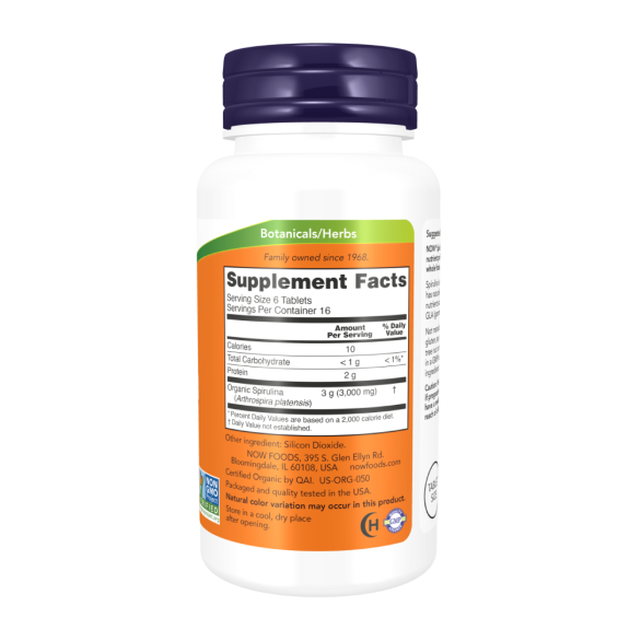 Now Spirulina 500 mg Сертифицированная органическая спирулина